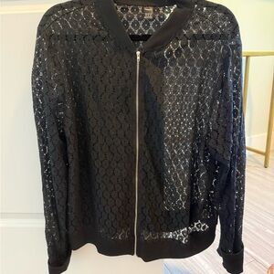 Chic Black Mesh Lace zippered cardigan